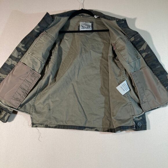 Levis Jacket Med Camo Military Style Y2K Vintage 90's Cotton Raw Front Hem Denim - Picture 2 of 13
